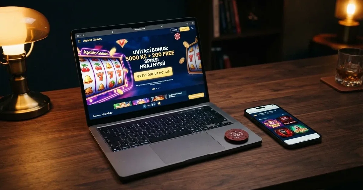 Rozhraní online casina s nabídkou bonusu bez vkladu na displeji notebooku a telefonu